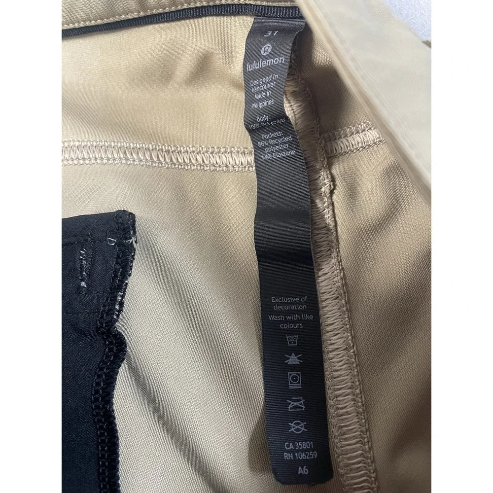 Lululemon Mens Tan Flat Front Pockets Straight Leg Chino Pants Size 31